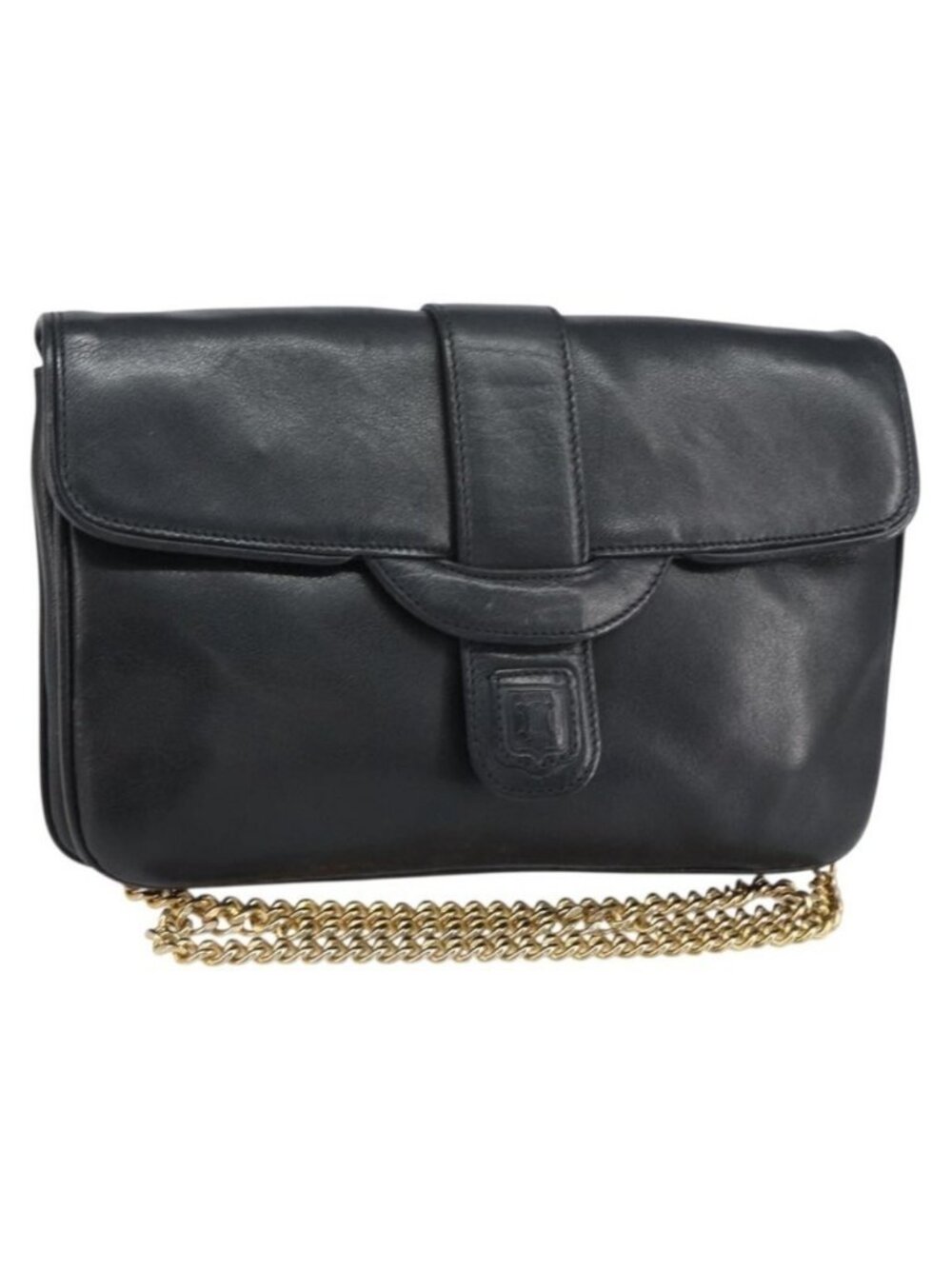 Authentic CELINE Chain Shoulder Bag Leather Black Gold - Picture 1 of 16